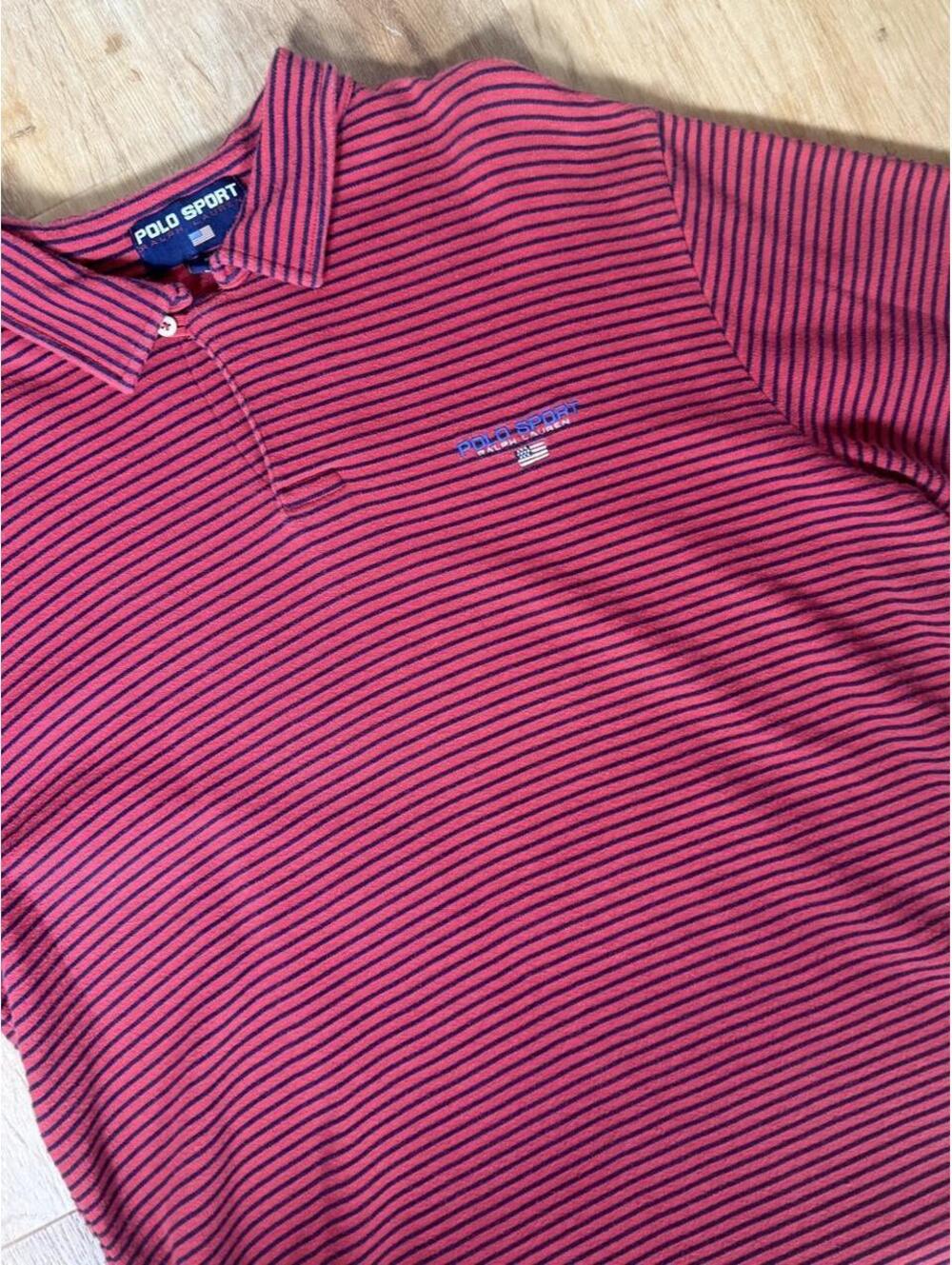 90s Polo Sport Ralph Lauren Red Striped Polo Shirt – Size XXL
